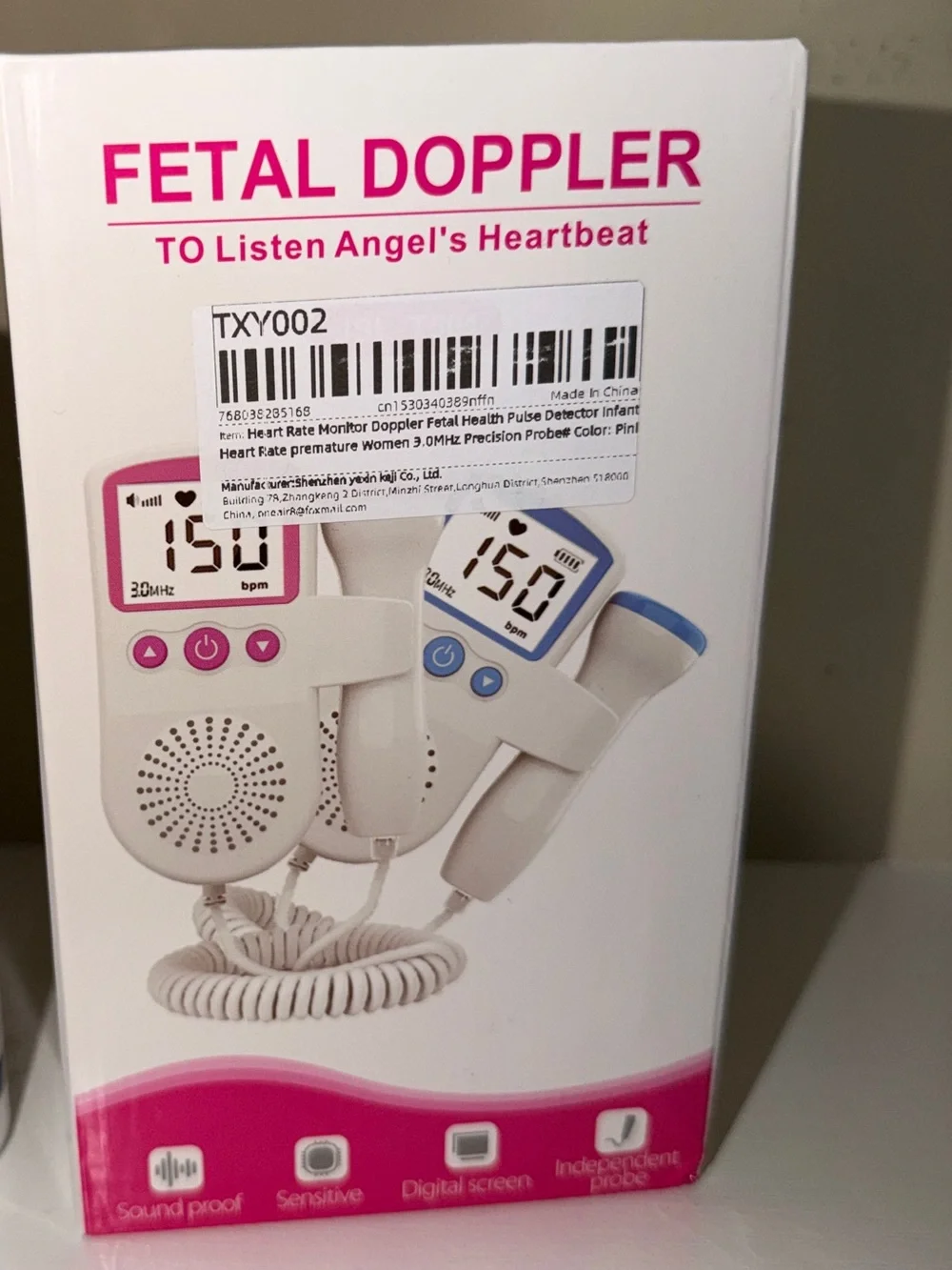 Portable Fetal Doppler Baby Heartbeat Monitor - White & Pink